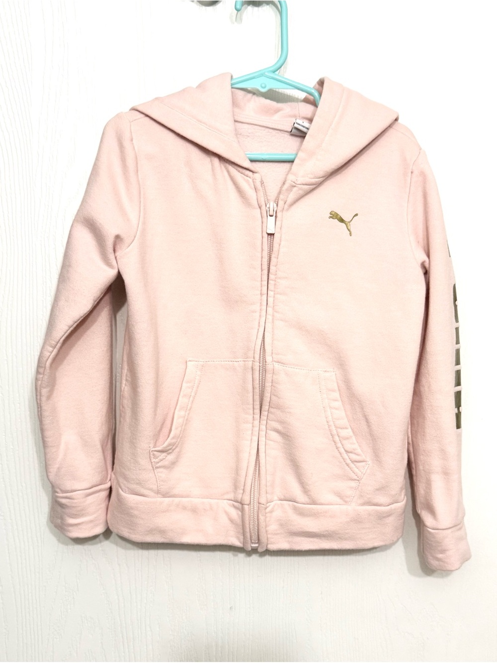 Puma Girls Blush Pink Hooded Zip Sweatshirt with Gold Logo